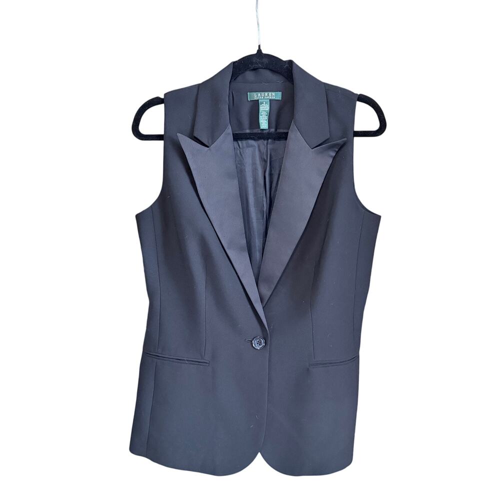 Vintage lauren ralph lauren black long vest 90s Y2K menswear look classic size 8